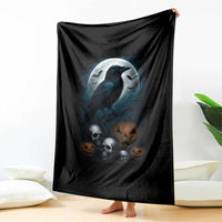 Halloween Gothic Raven Throw Blanket Full Moon Horror Art - Wonder Print Shop