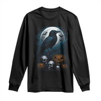 Halloween Gothic Raven Long Sleeve Shirt Full Moon Horror Art - Wonder Print Shop