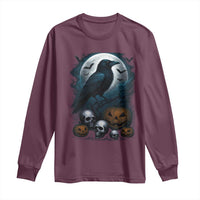 Halloween Gothic Raven Long Sleeve Shirt Full Moon Horror Art - Wonder Print Shop