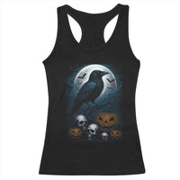 Halloween Gothic Raven Racerback Tank Top Full Moon Horror Art - Wonder Print Shop