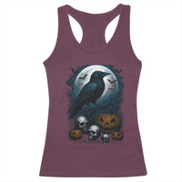 Halloween Gothic Raven Racerback Tank Top Full Moon Horror Art - Wonder Print Shop