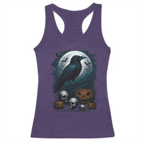 Halloween Gothic Raven Racerback Tank Top Full Moon Horror Art - Wonder Print Shop