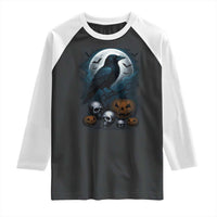 Halloween Gothic Raven Raglan Shirt Full Moon Horror Art - Wonder Print Shop