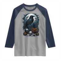 Halloween Gothic Raven Raglan Shirt Full Moon Horror Art - Wonder Print Shop