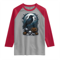 Halloween Gothic Raven Raglan Shirt Full Moon Horror Art - Wonder Print Shop