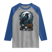 Halloween Gothic Raven Raglan Shirt Full Moon Horror Art - Wonder Print Shop
