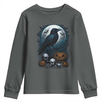 Halloween Gothic Raven Youth Sweatshirt Full Moon Horror Art - Wonder Print Shop