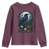Halloween Gothic Raven Youth Sweatshirt Full Moon Horror Art - Wonder Print Shop
