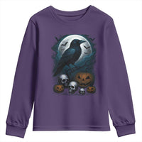 Halloween Gothic Raven Youth Sweatshirt Full Moon Horror Art - Wonder Print Shop