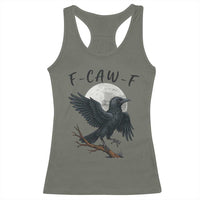 Funny Raven Bird Full Moon Art F Caw F Joke Racerback Tank Top - Wonder Print Shop