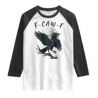 Funny Raven Bird Full Moon Art F Caw F Joke Raglan Shirt - Wonder Print Shop