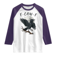 Funny Raven Bird Full Moon Art F Caw F Joke Raglan Shirt - Wonder Print Shop