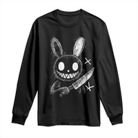 Funny Creepy Bunny With Knife Long Sleeve Shirt Cute Horror Aesthetic - Wonder Print Shop
