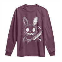 Funny Creepy Bunny With Knife Long Sleeve Shirt Cute Horror Aesthetic - Wonder Print Shop