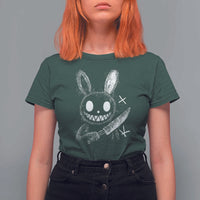 Funny Creepy Bunny With Knife T Shirt For Women Cute Horror Aesthetic - Wonder Print Shop