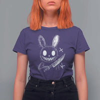 Funny Creepy Bunny With Knife T Shirt For Women Cute Horror Aesthetic - Wonder Print Shop