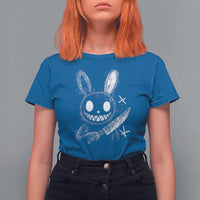 Funny Creepy Bunny With Knife T Shirt For Women Cute Horror Aesthetic - Wonder Print Shop