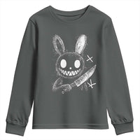 Funny Creepy Bunny With Knife Youth Sweatshirt Cute Horror Aesthetic - Wonder Print Shop