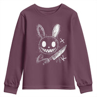 Funny Creepy Bunny With Knife Youth Sweatshirt Cute Horror Aesthetic - Wonder Print Shop