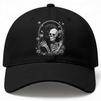 Funny Full Moon Horror Art Baseball Cap Skeleton Hug Maine Coon Cat