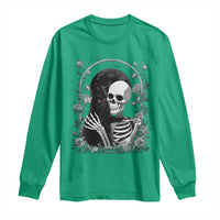 Funny Full Moon Horror Art Long Sleeve Shirt Skeleton Hug Maine Coon Cat - Wonder Print Shop