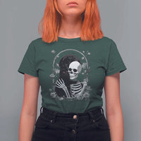 Funny Full Moon Horror Art T Shirt For Women Skeleton Hug Maine Coon Cat - Wonder Print Shop