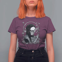 Funny Full Moon Horror Art T Shirt For Women Skeleton Hug Maine Coon Cat - Wonder Print Shop