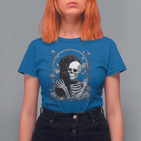 Funny Full Moon Horror Art T Shirt For Women Skeleton Hug Maine Coon Cat - Wonder Print Shop