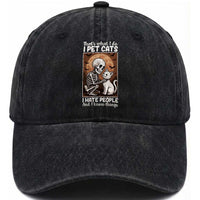 Funny Skeleton Cat Washed Cotton Baseball Cap Thats What I Do I Pet Cats I Hate People And I Know Things