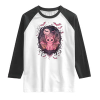 Cute Pastel Goth Bat Cat Raglan Shirt Funny Gothic Halloween Art - Wonder Print Shop