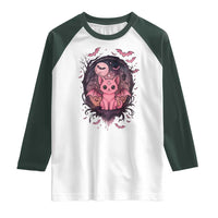 Cute Pastel Goth Bat Cat Raglan Shirt Funny Gothic Halloween Art - Wonder Print Shop