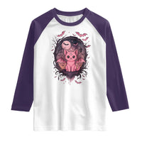 Cute Pastel Goth Bat Cat Raglan Shirt Funny Gothic Halloween Art - Wonder Print Shop