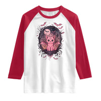 Cute Pastel Goth Bat Cat Raglan Shirt Funny Gothic Halloween Art - Wonder Print Shop
