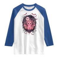 Cute Pastel Goth Bat Cat Raglan Shirt Funny Gothic Halloween Art - Wonder Print Shop