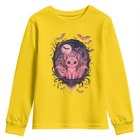 Cute Pastel Goth Bat Cat Youth Sweatshirt Funny Gothic Halloween Art - Wonder Print Shop