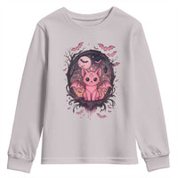Cute Pastel Goth Bat Cat Youth Sweatshirt Funny Gothic Halloween Art - Wonder Print Shop
