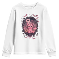 Cute Pastel Goth Bat Cat Youth Sweatshirt Funny Gothic Halloween Art - Wonder Print Shop