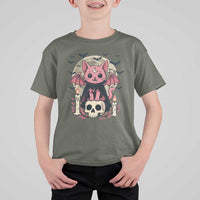 Cute Pastel Goth Vampire Cat T Shirt For Kid Funny Gothic Halloween Art - Wonder Print Shop