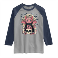 Cute Pastel Goth Vampire Cat Raglan Shirt Funny Gothic Halloween Art - Wonder Print Shop