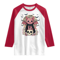 Cute Pastel Goth Vampire Cat Raglan Shirt Funny Gothic Halloween Art - Wonder Print Shop