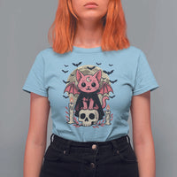 Cute Pastel Goth Vampire Cat T Shirt For Women Funny Gothic Halloween Art - Wonder Print Shop