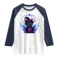 Witchy Black Cat Raglan Shirt Funny Spellcasting Pastel Goth Aesthetic - Wonder Print Shop