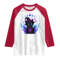 Witchy Black Cat Raglan Shirt Funny Spellcasting Pastel Goth Aesthetic - Wonder Print Shop