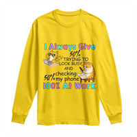 Sarcastic Cat Lover Long Sleeve Shirt I Always Give 100% At Work Office Humor - Wonder Print Shop