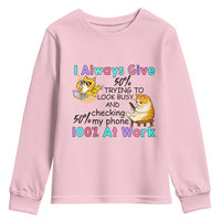 Sarcastic Cat Lover Youth Sweatshirt I Always Give 100% At Work Office Humor - Wonder Print Shop
