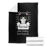 Funny Black Cat Quote Throw Blanket Free Hugs Just Kidding Do Not Touch Me - Wonder Print Shop