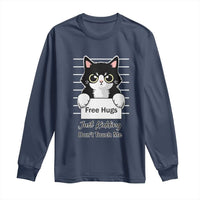 Funny Black Cat Quote Long Sleeve Shirt Free Hugs Just Kidding Do Not Touch Me - Wonder Print Shop