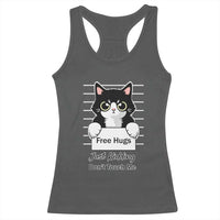 Funny Black Cat Quote Racerback Tank Top Free Hugs Just Kidding Do Not Touch Me - Wonder Print Shop