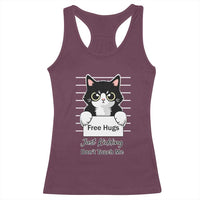 Funny Black Cat Quote Racerback Tank Top Free Hugs Just Kidding Do Not Touch Me - Wonder Print Shop