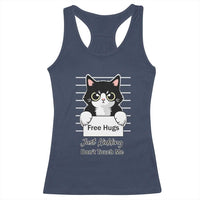 Funny Black Cat Quote Racerback Tank Top Free Hugs Just Kidding Do Not Touch Me - Wonder Print Shop